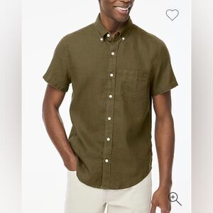 J. Crew Factory Short-sleeve linen-blend shirt •size xl •NWT •AL188 •Loden Green